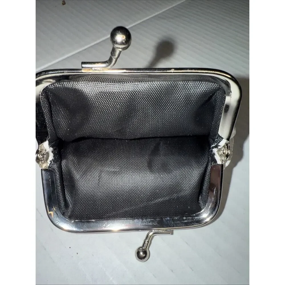 Faux Leather Kisslock Coin Purse with Ivory Embossed Design Silver Clasp